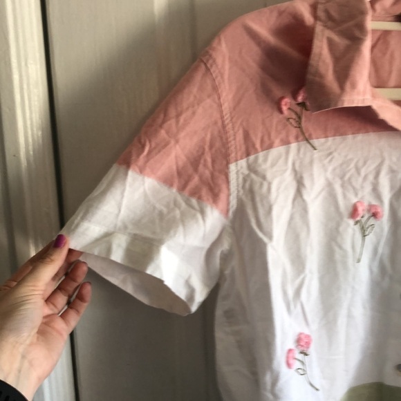 Lemon Grass 90s Y2K Floral Color Block Short Sleeve Button Down - Picture 4 of 8